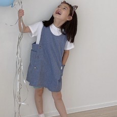 데코나인 체크앞치마 아동앞치마 두건포함, 블루, 1개