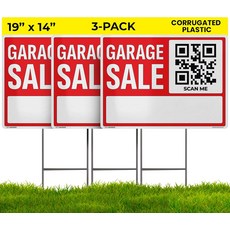 12인치 x 17인치 차고 사인플라스틱 1팩 - 직접 구매자가 쉽게 및 품목 온라인 광고 재사용 가능 내후성 양면 앱 포함, 19x14 Garage Sale