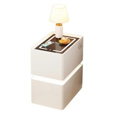 침대협탁 무선충전 사이드테이블 원목 소형 비번잠금 LED 협탁 서랍장 2단 사이드 테이블, 10. 슬레이트+램프+잠금(다크그레이)