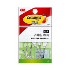 3M無痕廚房U型掛鉤 防水收納系列 免釘鑽廚具掛架, 1個