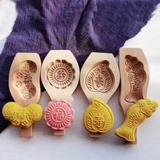 熱銷模具 木質大號花樣過年蒸饅頭包子模具 做南瓜餅的魚形麵食傢用模子 月餅模具, 凹底壽桃鯉魚圓福元寶, 1個