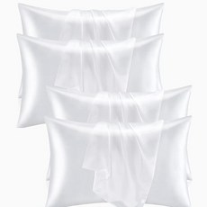 새틴 베개 커버 2개 세트 - 머리카락과 피부를 위한 실키 커버 봉투 클로저가 있는 실크 커버와 유사한 2팩 여성 남성용 선물 (2 블랙 표준) FLCA 129679 8, 4, 화이트