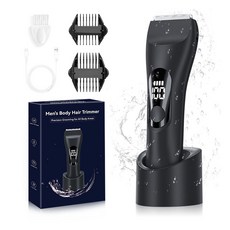 全身適用電動修毛器，無線陶瓷刀頭，多長度設定，智能LED顯示，IPX7防水, 【高級黑】全身水洗 進口機芯, 電動剃毛刀