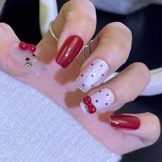 小紅書爆款穿戴甲高級感貓眼水鑽美甲片漸變輕奢純欲假指甲貼30片, 1個, BY1825銀粉貓咪:手工甲S碼#10片/袋