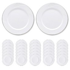 쓱싹 고급 일회용 플라스틱 원형 화이트 실버라인 접시 대 23cm, 24개입, 1개