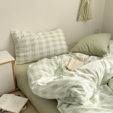 KURUA 부드러운 먼지없는 향균 체크 워싱 차렵이불