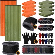 Tranqun 80피스 40개 비상 침낭 벌크 겨울 모자 장갑 스카프 포함 생존 비비 자루 방수 경량 보온 담요 장비 캠핑 하이킹 야외 노숙자용, 40