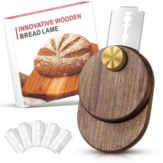 HHZPAEK 업그레이드된 UFO 브레드 라메 반죽 스코어링 도구 마그네틱 사워도우 블랙 월넛 빵 커터 나이프 베이킹용 교체 가능한 면도날 5개 포함, Walnut