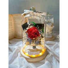 玻璃燈罩永生花玫瑰花乾燥花花束情人節禮物畢業康乃馨伴娘禮捧花婚禮小物, K 感恩／康乃馨紅,換購禮盒