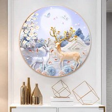 DIY手工鑽石貼畫帶框麋鹿圖案，2023新款滿鑽客廳臥室裝飾，點貼鑽十字繡圓形磚石畫, 梅花麋鹿,40*40畫+鉆+工具包-不帶框, 1個