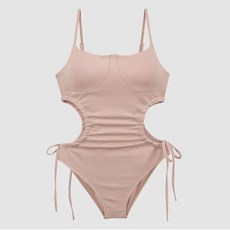 镂空露背連體泳衣，綁帶設計，顯身材