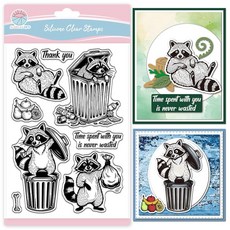 GLOBLELAND 재미있는 너구리 스크랩북용 투명 스탬프 쓰레기통 실리콘 동물 카드 제작용 DIY 엠보싱 저널링 116089, GLOBLELAND 재미있는 너구리 스크랩북용 투명 스