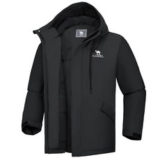 CAMELSPORTS 남성용 단열 파카 스키 하이킹 및 야외 모험을 위한 따뜻하고 푹신한 후드 재킷 방수 방풍 블랙. M