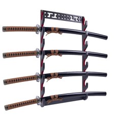 WodGod 8단 검 스탠드 나무 칼 홀더 벽 마운트 프리미엄 나무 카타나 홀더 레드 벨벳 패딩 카타나 스탠드, WodGod 8단 검 스탠드, 나무 칼 홀더 벽 마운트