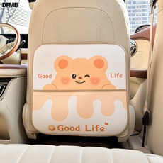 DFMEI 汽車座椅背收納袋可愛泡芙小熊車載皮革置物掛袋多功能儲物置物盒, 甜甜圈小熊中號防踢墊
