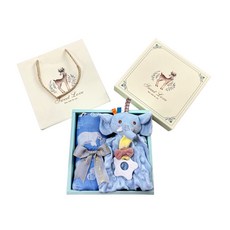 BBSKY新生兒禮盒，柔軟包巾與可愛玩偶，彌月送禮首選，寶寶安心舒適禮品, 竹纖包巾+安撫娃娃彌月禮盒【藍北極熊+藍象】, 1個