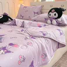 산리오 시나몬롤 귀여운 강아지 여름 쿨 냉감 이불 낮잠 아기 유아 신생아, 1개, 니트직물-풍선쿠로미