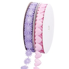 2롤 2스타일 하트 꽃 폴리에스터 레이스 리본 1롤스타일 16~18mm 20y롤, 핑크