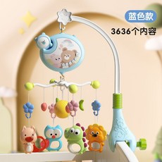 嬰兒床頭搖鈴 懸掛式 可旋轉 投影燈光玩具 哄娃神器 0-12個月適用, 1個, 蓝   小熊音乐床铃   投影遥控定时     电池款