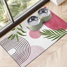 바닥용 개 사료 매트 음식 및 물 디스펜서 매트용 흡수성 강아지 그릇 매트 빠른 건조 고양이 사료 매트 애완동물 용품, M(16"×24"), 할로윈 고양이 핑크