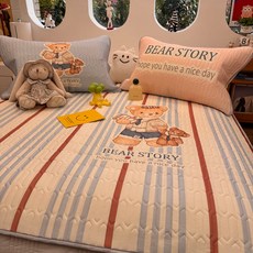 卡通乳膠涼蓆 親膚涼感空調軟席, 藍條邦妮熊【A類乳膠席-夏季必備涼感席】,90cmX200cm【涼蓆+枕套*1】