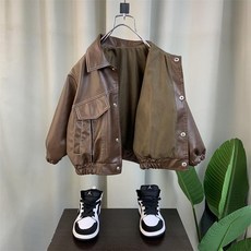 남아 아동 겨울 가죽자켓 두꺼운 겨울옷 어린이 아우터, 130cm, 커피 봄가을