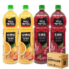 [한번에먹자] 과즙음료 1.5L 2종 혼합세트 ( 미닛메이드 오렌지 + 미닛메이드 토마토 ) 사무실음료 가정용 과일음료 대용량 식자재 오렌지주스 토마토주스, 4개