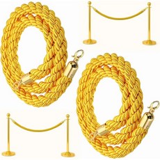 골드 후크가 달린 6PCS 블루 벨벳 로프 5피트 - 및 군중 통제를 위한 프리미엄 스탠션 로프 - 대기열 관리 및 장식용 내구성 있는 VIP 장벽, Gold(Braided), 2 PCS