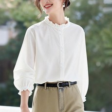 PETITBATH여성 심플 블라우스 프릴넥 퍼프 소매 데일리 스타일WZS60301