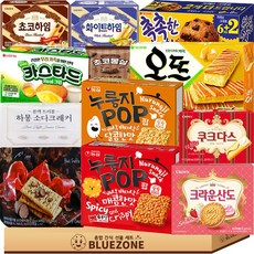 [블루존] 사무실 과자 세트 10종(+1) 탕비실간식 (누룽지 달콤한맛 매콤한맛 하몽크래커 초코하임 화이트하임 쿠크다스 촉촉한초코칩 카스타드 마가렛트 오뜨치즈 크라운산도 초코몽실), 1개