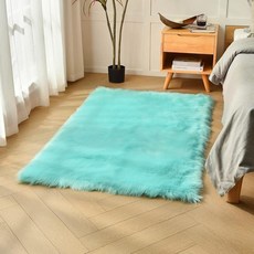 Duduta 터키석 블루 양가죽 스로우 러그 61.4x91.4cm(2x3피트) 푹신한 샤그 인조 모피 의자 커버 작은 침대 옆 기숙사 미끄럼 방지 세탁 가능 242669