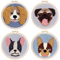 4x 펀치 바늘 키트 스레더 도구 동물 개 자수 DIY 홈 장식, 여러 가지 빛깔의, 면, 1개