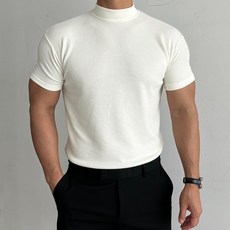 남자 머슬핏 반폴라 반목 니트 반팔 터틀넥