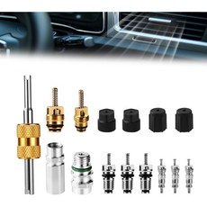 15개입 에어컨 밸브 코어 키트 R12 R134a 냉매를 사용하는 차량용 HVAC 시스템 수리 유지 보수용 씰 캡 포함 냉매 AC 세트 2350812, 15개입 에어컨 밸브 코어 키트 R12 R134a 냉매