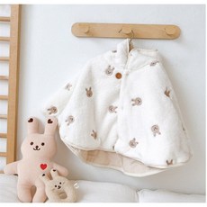 MoMo媽咪 秋冬兒童連帽斗篷 寶寶保暖披風 揹巾抱毯 手推車蓋毯, 兔子斗篷披風 (現貨)