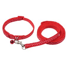 퍼플펫 반려동물 초경량 목줄 + 리드줄 세트, 빨강색(도트무늬), 1개