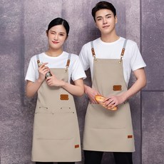 ANKRIC 고급 캔버스 데님 공방 바리스타 카페 프리미엄 앞치마, 카키색 옷감, 4개