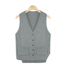 女款素色口袋裝飾開襟背心