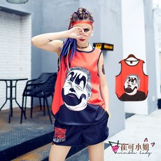 Twinkle Lady 嘻哈運動套裝 搞笑數碼印花寬鬆無袖背心短褲套裝