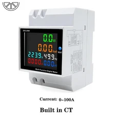 6IN1 Din 레일 AC 모니터 110V 220V 380V 100A 전압 전류 역률 활성 KWH 전기 에너지 주파수 측정기, 01 AC40V-300V, 02 D52-2066
