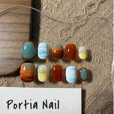 Portia Nail 純手工穿戴甲 手工美甲片, 1個, 夏威夷日落（短方圓14mm,S