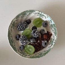 로즈 플라워 도자기 시리얼 볼 요거트 그릇 샐러드 대접, 그린 로즈 6인치