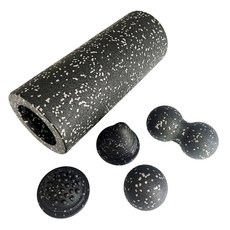 5-in-1 근막 롤러 세트 근육 회복 세트 폼 롤러 및 땅콩 마사지 공 등 목 다리 요가 훈련용, 1개, 검은색