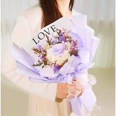 꽃사러가게 생화 프리저브드 꽃다발 + 쇼핑백 (꽃향기 무료) love 퍼플, 퍼플 장미 꽃다발