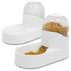 MONAGIO 寵物半自動飲水機+飼料餵食機, 白色