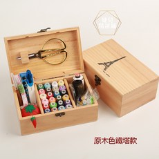 實木針線盒 縫紉用品全組木盒 zakka雜貨針線木盒 婚慶結婚用品針線盒 嫁妝, 1個, 淺色巴黎鐵塔款, 淺色巴黎鐵塔款