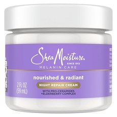SheaMoisture 멜라닌 케어 나이트 리페어 크림 피부 수분 장벽 강화를 위한 영양 및 광채 프로 세라마이드 + 엘더베리 복합체 56.7g(2온스), 1개