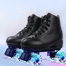 롤러슈즈 쿼드 롤러스케이트 야광 LED 네바퀴 신발 발광, 1개, 블랙 가죽 + 플래시 휠