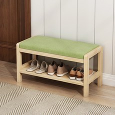 현관의자 신발장 정리함 가죽패드 슈즈스툴 정리 슈벤치 블랙가죽 북유럽, 1단, 75cm 내추럴우드+그린패브릭