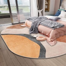 거실 침실 침대 옆 복도용 북유럽 타원형 대형 러그 미끄럼 방지 세탁 가능한 추상 카펫 짧은 파일 바닥 매트 3.9피트 4.6피트 5.2피트 6.5피트 너비(사이즈: 200x, 3'11" x 5'3" (Oval)